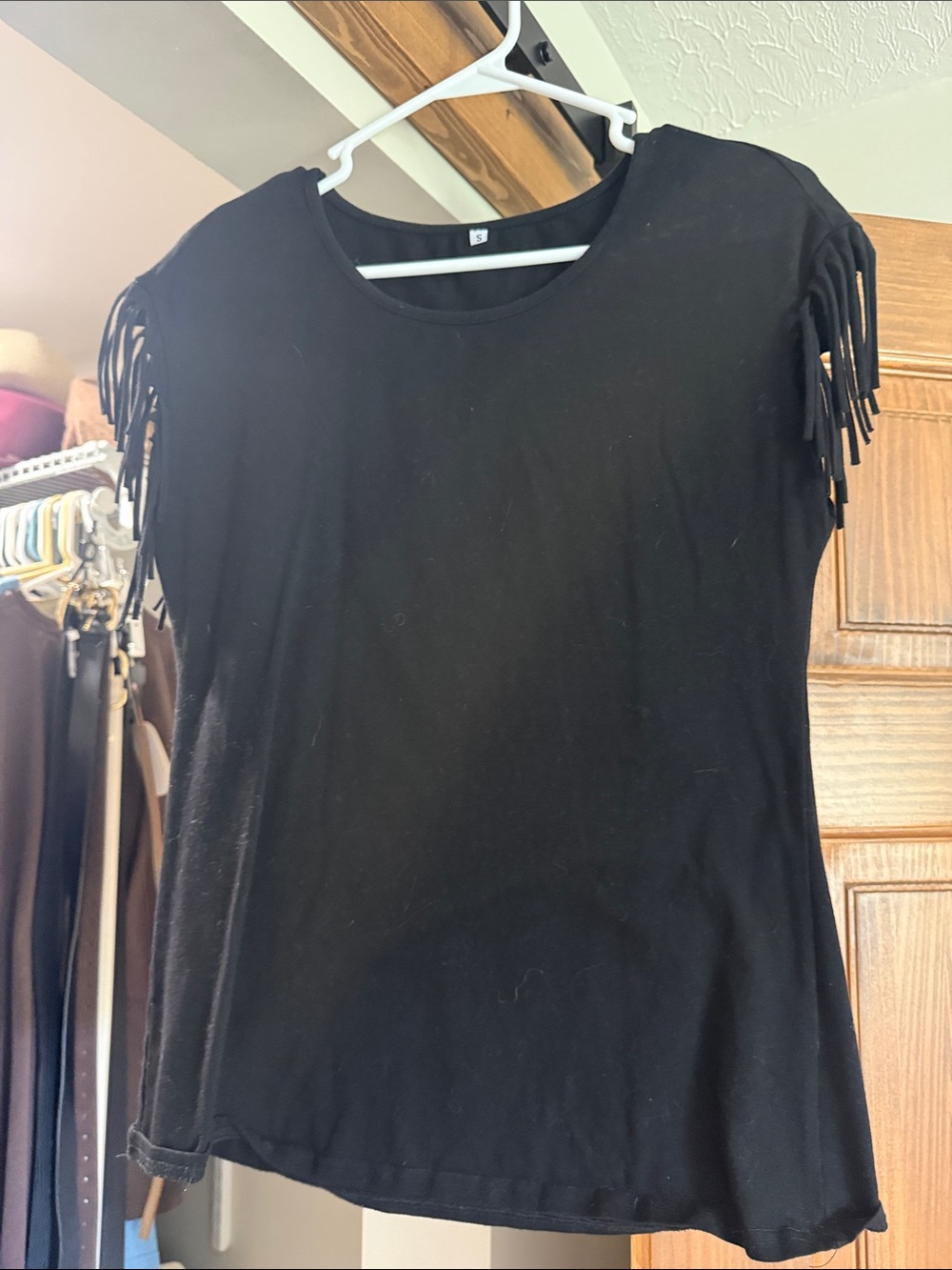 Black Fringe Short Sleeve Top